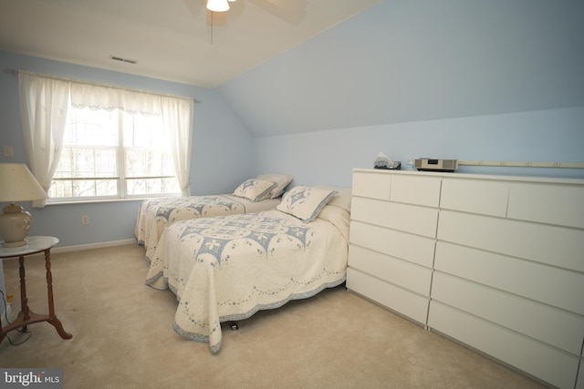 37978 George F Dr, Mechanicsville, MD 20659 - carpeted bedroom featuring visible vents, ceiling fan, baseboards, and lofted ceiling
