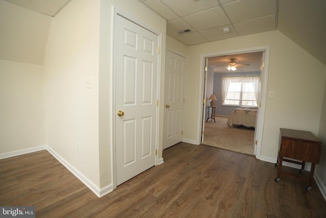 37978 George F Dr, Mechanicsville, MD 20659 - hallway featuring a drop ceiling, visible vents, baseboards, and wood finished floors