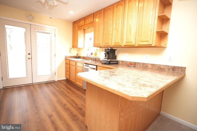 37978 George F Dr, Mechanicsville, MD 20659 - kitchen featuring french doors, light countertops, a peninsula, and stainless steel dishwasher