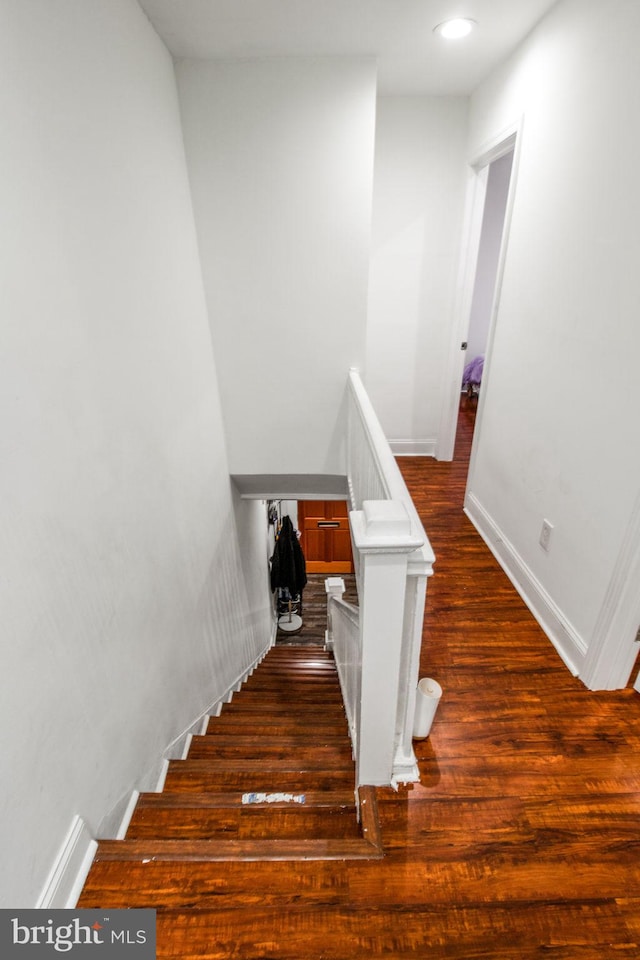 stairway featuring wood-type flooring