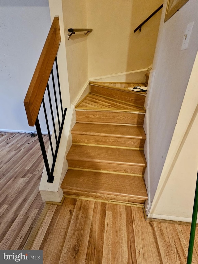 staircase with wood-type flooring