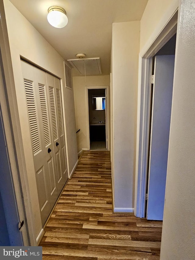 hallway featuring dark hardwood / wood-style flooring