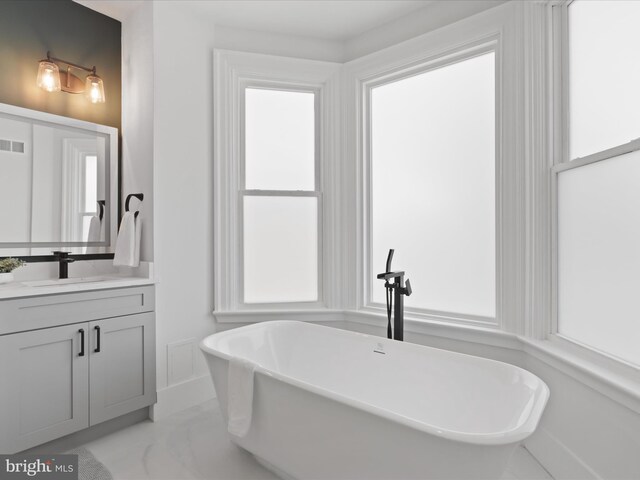 bathroom featuring a bathing tub, plenty of natural light, and vanity