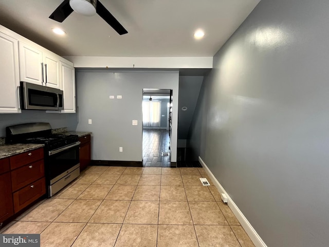 120 S Haven St, Baltimore, MD 21224 - kitchen featuring stainless steel appliances, ceiling fan, light tile patterned floors, white cabinets, and recessed lighting