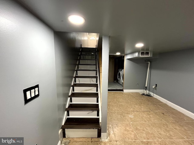 120 S Haven St, Baltimore, MD 21224 - stairway with baseboards and tile patterned flooring