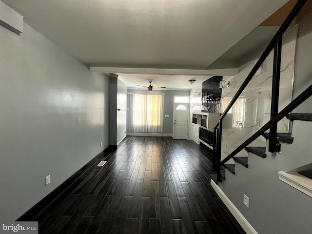 120 S Haven St, Baltimore, MD 21224 - unfurnished living room with wood finished floors, baseboards, stairway, and ceiling fan