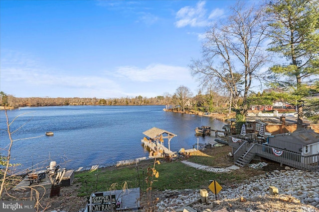 dock area featuring a water view