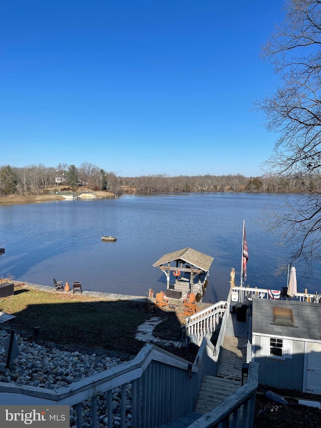 view of dock featuring a water view