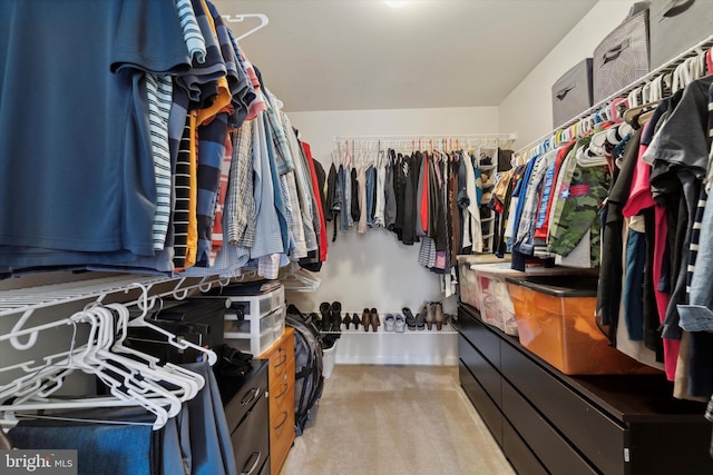 spacious closet featuring light carpet