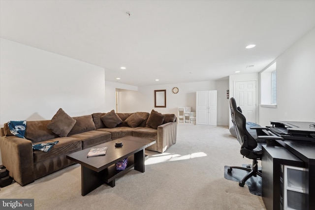 living room with light carpet