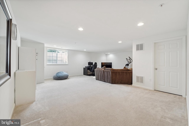 living room with light carpet