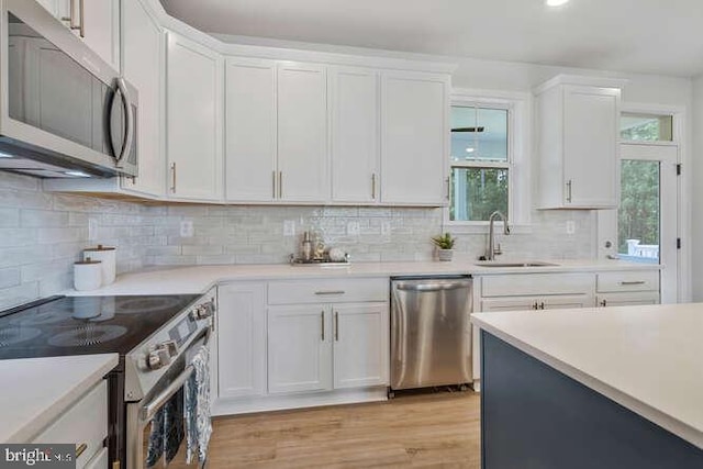 kitchen with white cabinets, appliances with stainless steel finishes, and sink