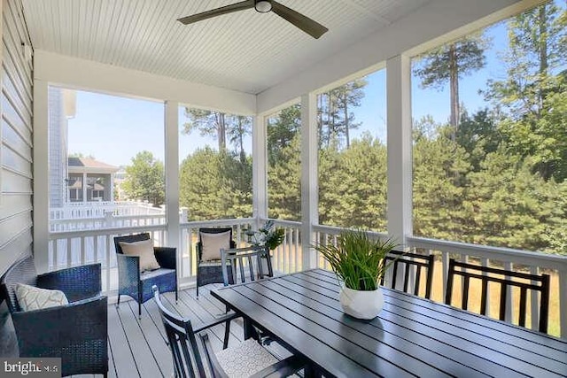 sunroom / solarium with ceiling fan