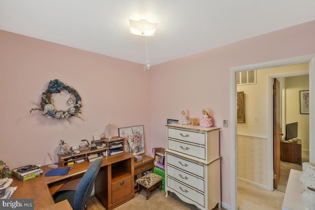 view of carpeted home office