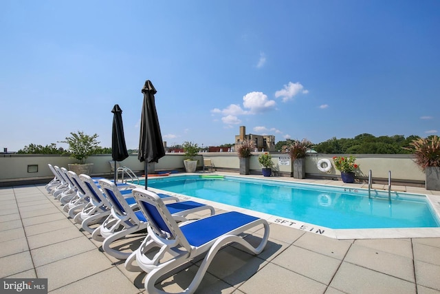 view of swimming pool with a patio