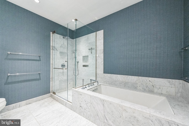 50 S 16th St Unit 5102, Philadelphia, PA 19102 - bathroom featuring a bath, a marble finish shower, and toilet