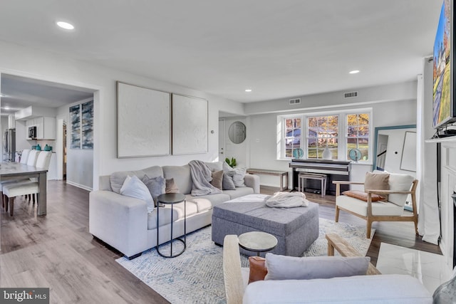 living room with light wood-type flooring