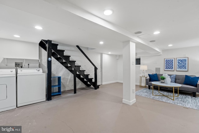 basement with washer and dryer