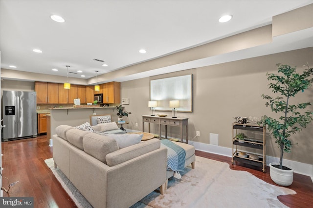 living room with dark wood-type flooring