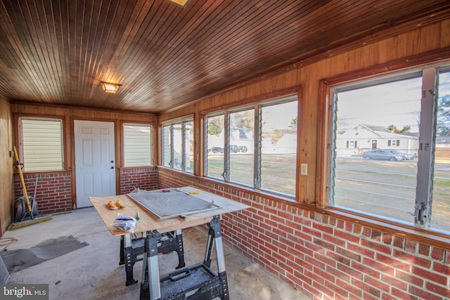 sunroom with wooden ceiling