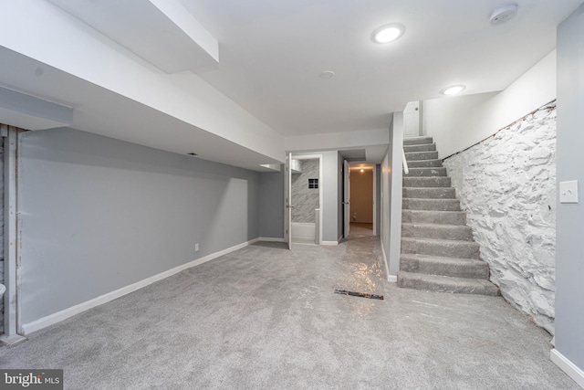 basement with carpet floors