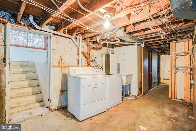 basement featuring washer and dryer