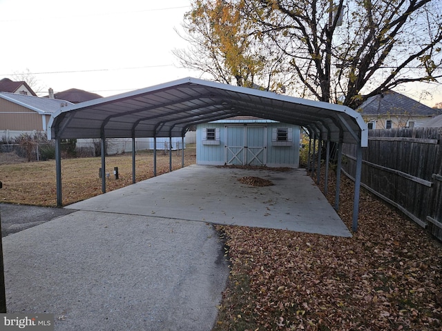 view of vehicle parking with a lawn and a carport