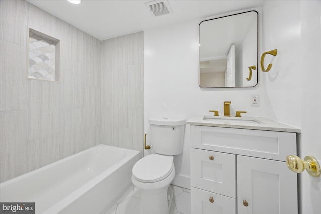 full bathroom with shower / bathing tub combination, vanity, and toilet