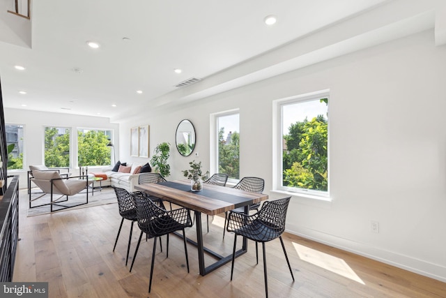 dining space featuring light hardwood / wood-style floors