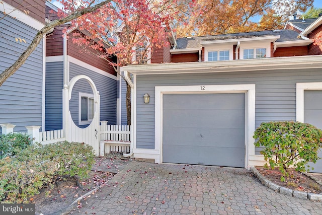 exterior space featuring a garage