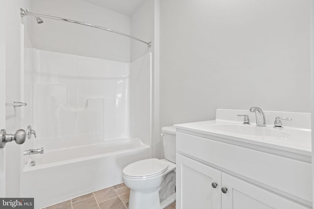 full bathroom featuring tile patterned floors, vanity, shower / bath combination, and toilet