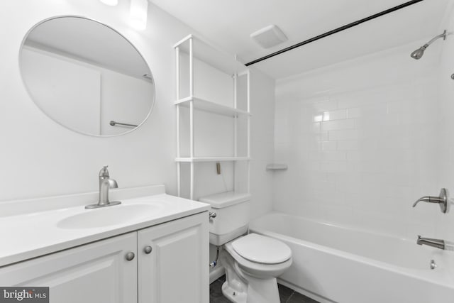 full bathroom with shower / bathing tub combination, vanity, and toilet