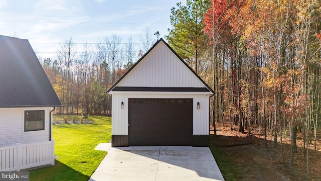 garage with a yard