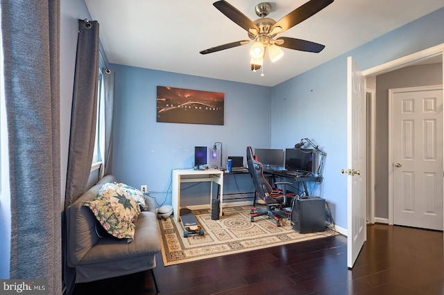 office area featuring ceiling fan and wood-type flooring