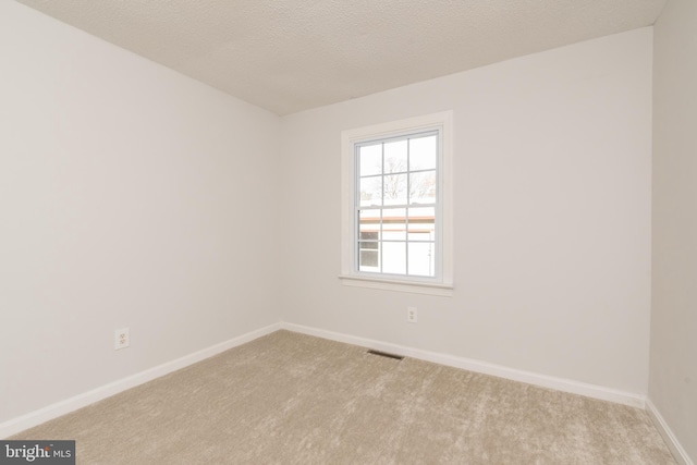 unfurnished room with light carpet and a textured ceiling