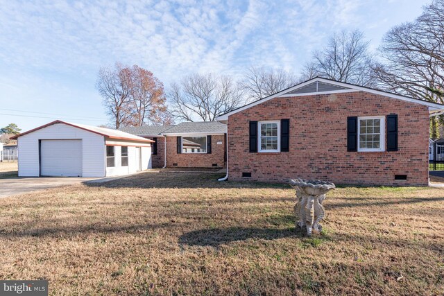 117 N Virginia Ave, Richmond, VA 23223 - view of front of property featuring crawl space, brick siding, a front lawn, and a garage