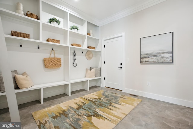 mudroom with ornamental molding