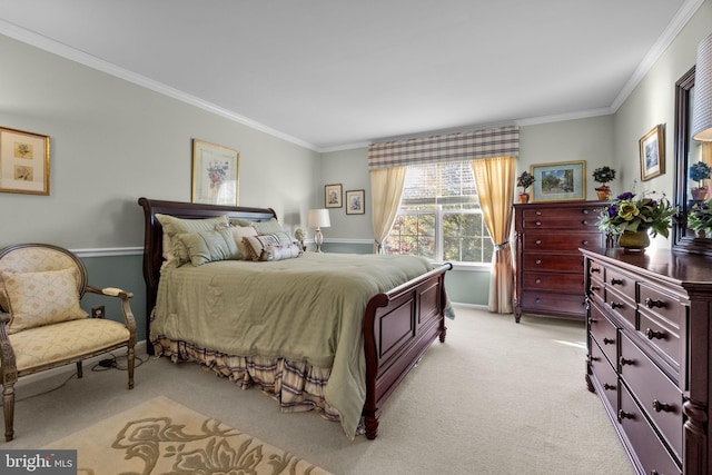 carpeted bedroom with crown molding