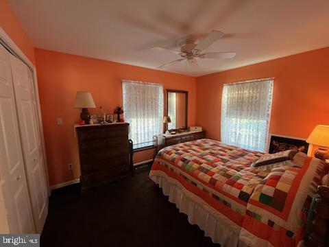 bedroom featuring a closet and ceiling fan