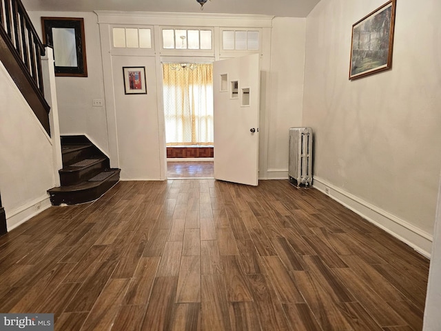 interior space featuring dark hardwood / wood-style flooring and radiator