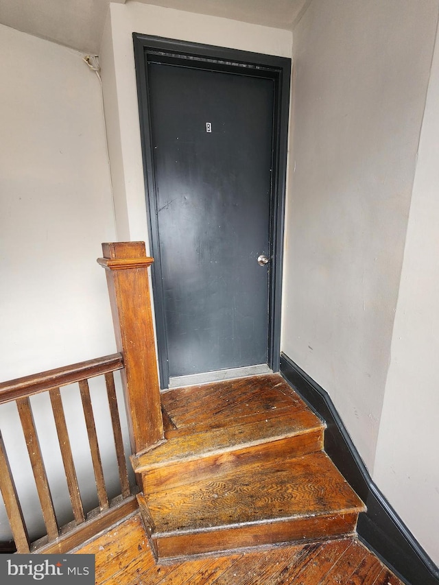 stairway with wood-type flooring