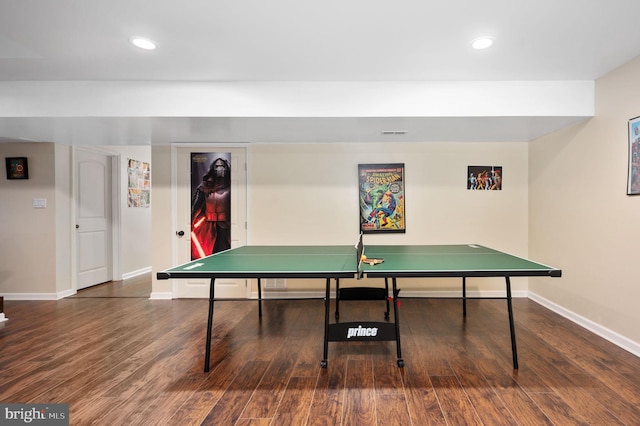 playroom with dark hardwood / wood-style floors