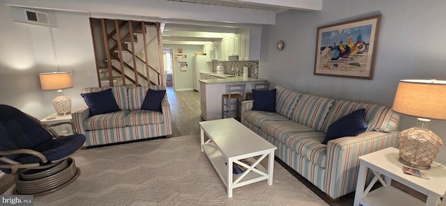 living room featuring light wood-type flooring