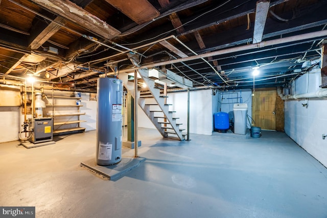 basement with water heater