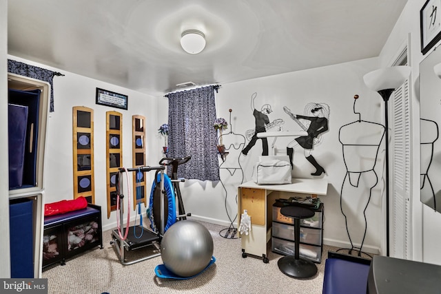 workout area with carpet floors