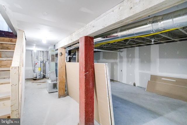 basement featuring water heater