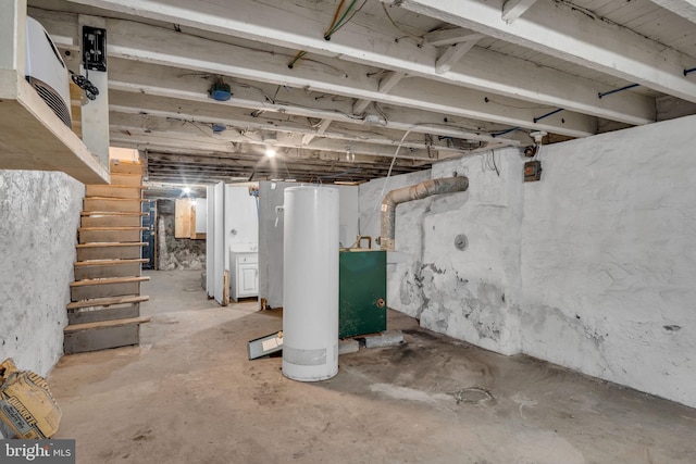 basement featuring water heater