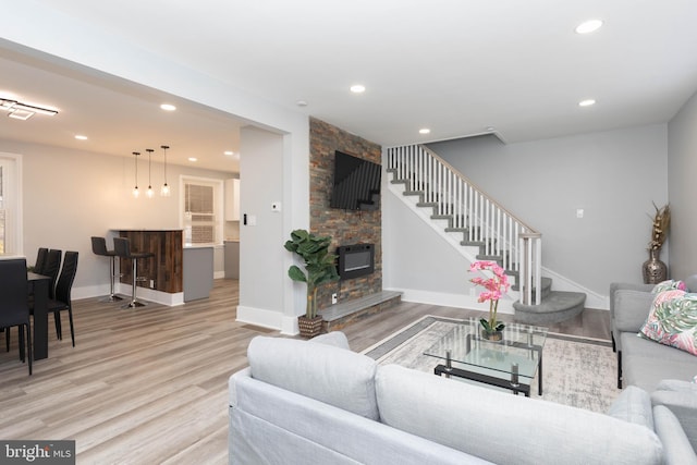 living room with light wood-type flooring