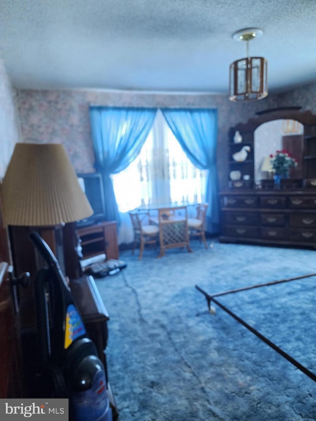 bedroom featuring a textured ceiling and carpet floors