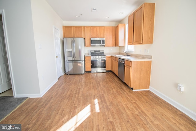 kitchen featuring light hardwood / wood-style floors, sink, and appliances with stainless steel finishes